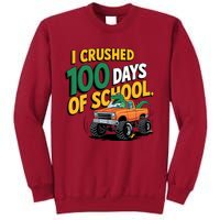 I Crushed 100 Day Of School Monster Truck T Rex Dinosaur Boy Tall Sweatshirt