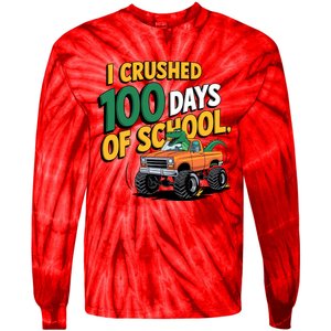 I Crushed 100 Day Of School Monster Truck T Rex Dinosaur Boy Tie-Dye Long Sleeve Shirt