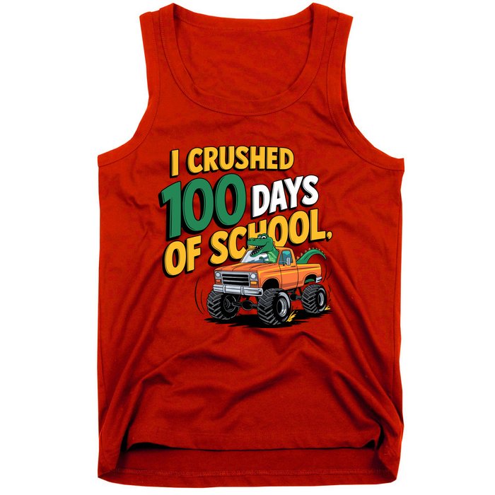 I Crushed 100 Day Of School Monster Truck T Rex Dinosaur Boy Tank Top