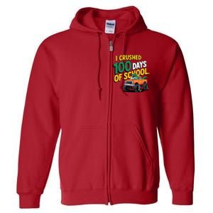 I Crushed 100 Day Of School Monster Truck T Rex Dinosaur Boy Full Zip Hoodie