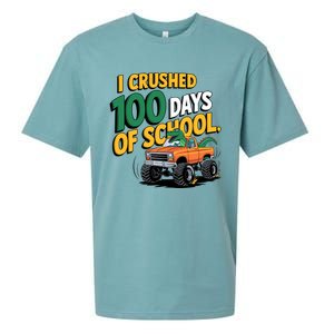 I Crushed 100 Day Of School Monster Truck T Rex Dinosaur Boy Sueded Cloud Jersey T-Shirt