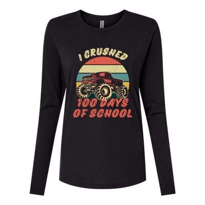 I Crushed 100 Days Of School Funny Retro Vintage Womens Cotton Relaxed Long Sleeve T-Shirt