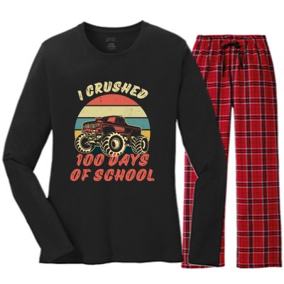 I Crushed 100 Days Of School Funny Retro Vintage Women's Long Sleeve Flannel Pajama Set 