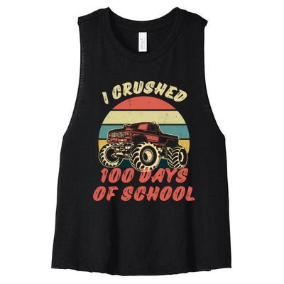 I Crushed 100 Days Of School Funny Retro Vintage Women's Racerback Cropped Tank