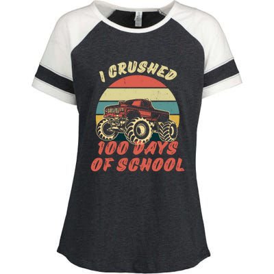 I Crushed 100 Days Of School Funny Retro Vintage Enza Ladies Jersey Colorblock Tee