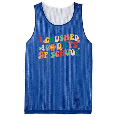 I Crushed 100 Days Of School Smarter Brighter Groovy Retro Great Gift Mesh Reversible Basketball Jersey Tank