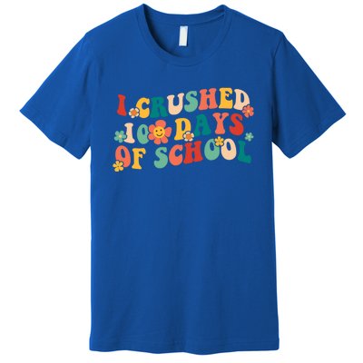 I Crushed 100 Days Of School Smarter Brighter Groovy Retro Great Gift Premium T-Shirt