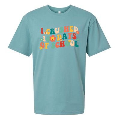 I Crushed 100 Days Of School Smarter Brighter Groovy Retro Great Gift Sueded Cloud Jersey T-Shirt