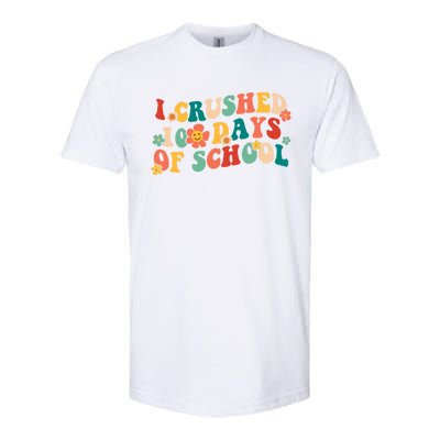 I Crushed 100 Days Of School Smarter Brighter Groovy Retro Great Gift Softstyle CVC T-Shirt