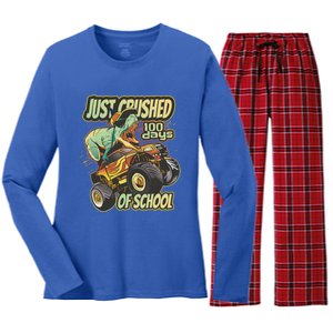 I Crushed 100 Days Of School 100th Day Tgiftrex Funny 100th Gift Women's Long Sleeve Flannel Pajama Set 