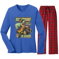 I Crushed 100 Days Of School 100th Day Tgiftrex Funny 100th Gift Women's Long Sleeve Flannel Pajama Set 