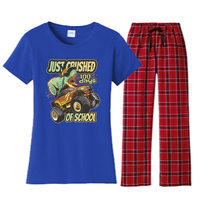 I Crushed 100 Days Of School 100th Day Tgiftrex Funny 100th Gift Women's Flannel Pajama Set