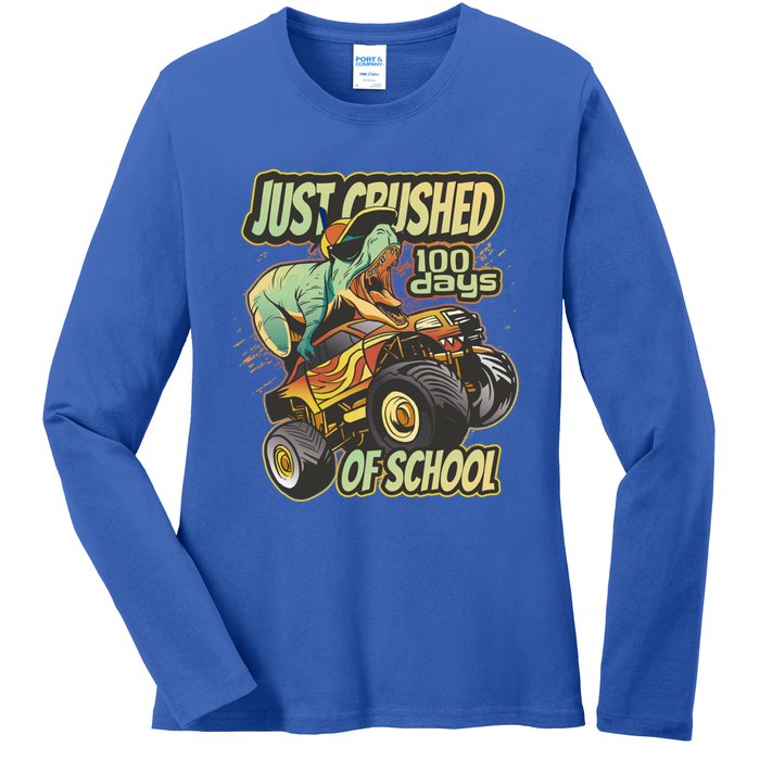 I Crushed 100 Days Of School 100th Day Tgiftrex Funny 100th Gift Ladies Long Sleeve Shirt