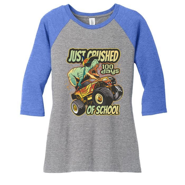 I Crushed 100 Days Of School 100th Day Tgiftrex Funny 100th Gift Women's Tri-Blend 3/4-Sleeve Raglan Shirt