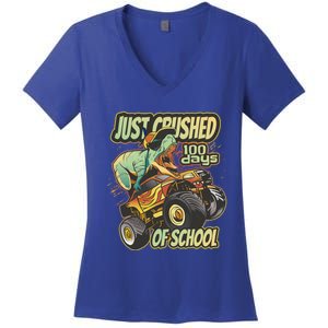 I Crushed 100 Days Of School 100th Day Tgiftrex Funny 100th Gift Women's V-Neck T-Shirt