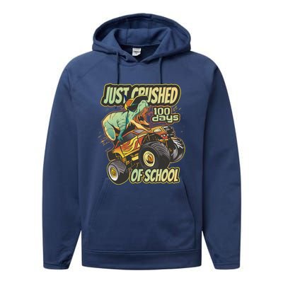 I Crushed 100 Days Of School 100th Day Tgiftrex Funny 100th Gift Performance Fleece Hoodie