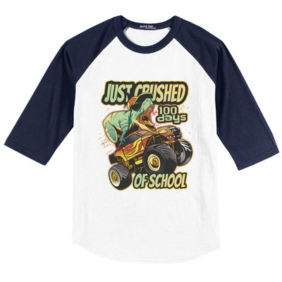 I Crushed 100 Days Of School 100th Day Tgiftrex Funny 100th Gift Baseball Sleeve Shirt