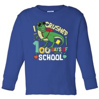 I Crushed 100 Days Of School T Rex Dinosaur Funny Great Gift Toddler Long Sleeve Shirt