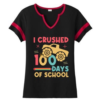 I Crushed 100 Days Of School Monster Truck Design Cute Gift Ladies Halftime Notch Neck Tee