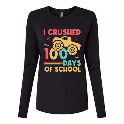 I Crushed 100 Days Of School Monster Truck Design Cute Gift Womens Cotton Relaxed Long Sleeve T-Shirt