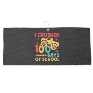 I Crushed 100 Days Of School Monster Truck Design Cute Gift Large Microfiber Waffle Golf Towel