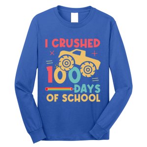 I Crushed 100 Days Of School Monster Truck Design Cute Gift Long Sleeve Shirt