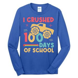 I Crushed 100 Days Of School Monster Truck Design Cute Gift Tall Long Sleeve T-Shirt