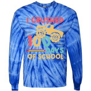 I Crushed 100 Days Of School Monster Truck Design Cute Gift Tie-Dye Long Sleeve Shirt