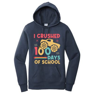 I Crushed 100 Days Of School Monster Truck Design Cute Gift Women's Pullover Hoodie