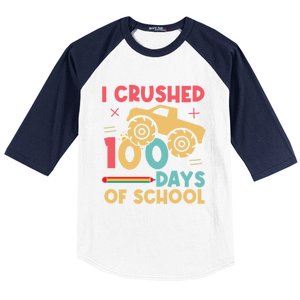 I Crushed 100 Days Of School Monster Truck Design Cute Gift Baseball Sleeve Shirt