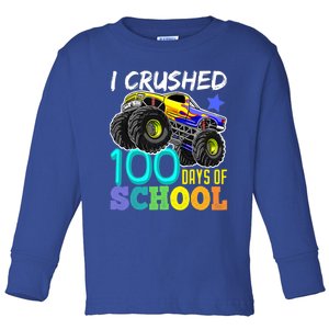 I Crushed 100 Days Of School Tee Monster Truck Cute Gift Toddler Long Sleeve Shirt