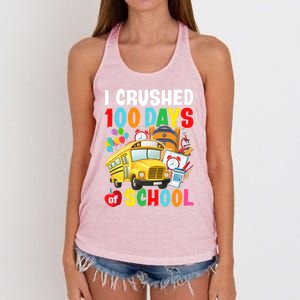 I Crushed 100 Days Of School Schoolbus Gift Women's Knotted Racerback Tank