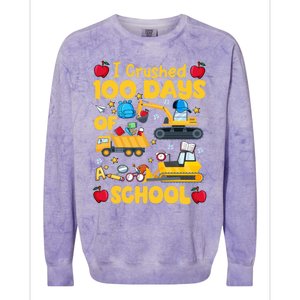 I Crushed 100 Days Of School Tee Construction Vehicle Cute Gift Colorblast Crewneck Sweatshirt