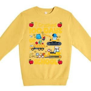 I Crushed 100 Days Of School Tee Construction Vehicle Cute Gift Premium Crewneck Sweatshirt