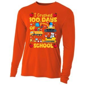 I Crushed 100 Days Of School Tee Construction Vehicle Cute Gift Cooling Performance Long Sleeve Crew