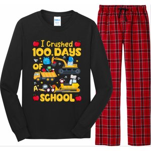 I Crushed 100 Days Of School Tee Construction Vehicle Cute Gift Long Sleeve Pajama Set