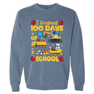 I Crushed 100 Days Of School Tee Construction Vehicle Cute Gift Garment-Dyed Sweatshirt