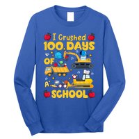 I Crushed 100 Days Of School Tee Construction Vehicle Cute Gift Long Sleeve Shirt