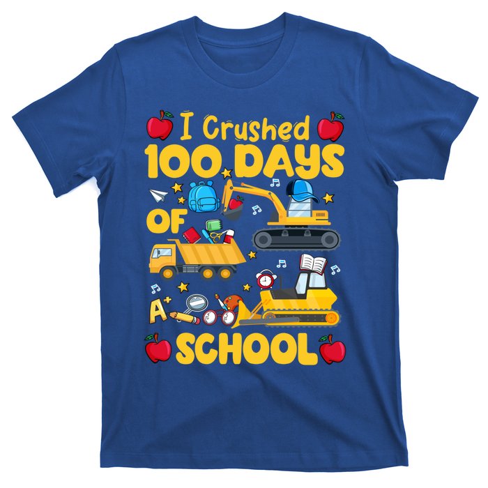 I Crushed 100 Days Of School Tee Construction Vehicle Cute Gift T-Shirt