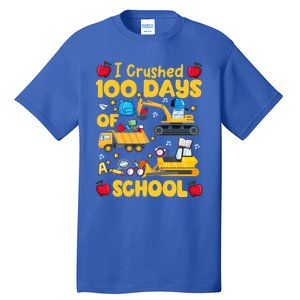 I Crushed 100 Days Of School Tee Construction Vehicle Cute Gift Tall T-Shirt