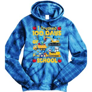 I Crushed 100 Days Of School Tee Construction Vehicle Cute Gift Tie Dye Hoodie