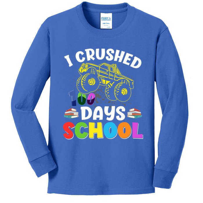 I Crushed 100 Days Of School Tees Monster Truck Great Gift Kids Long Sleeve Shirt