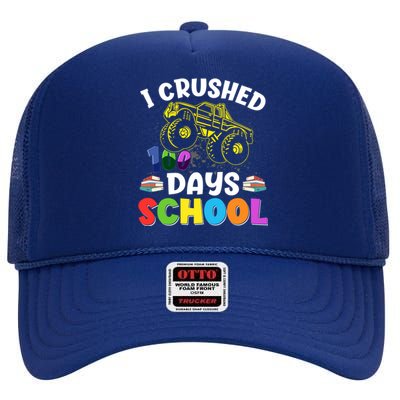 I Crushed 100 Days Of School Tees Monster Truck Great Gift High Crown Mesh Back Trucker Hat