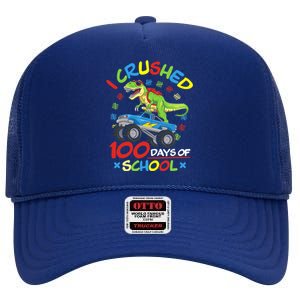 I Crushed 100 Days Of School 100th Day Of School Boys Girls High Crown Mesh Back Trucker Hat