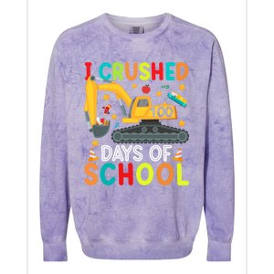 I Crushed 100 Days Of School Construction Excavator Gift Colorblast Crewneck Sweatshirt