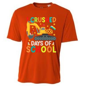 I Crushed 100 Days Of School Construction Excavator Gift Cooling Performance Crew T-Shirt