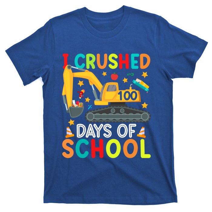 I Crushed 100 Days Of School Construction Excavator Gift T-Shirt