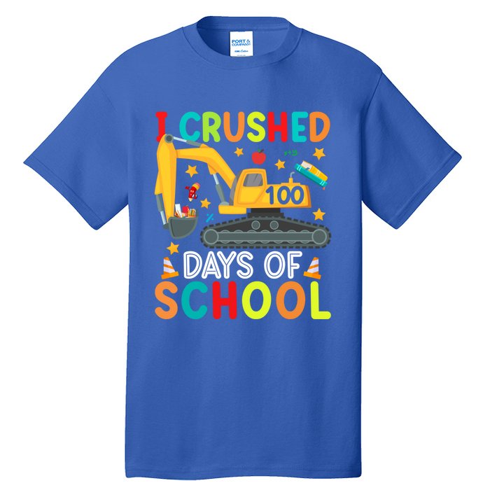 I Crushed 100 Days Of School Construction Excavator Gift Tall T-Shirt