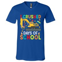 I Crushed 100 Days Of School Construction Excavator Gift V-Neck T-Shirt