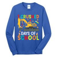 I Crushed 100 Days Of School Construction Excavator Gift Tall Long Sleeve T-Shirt